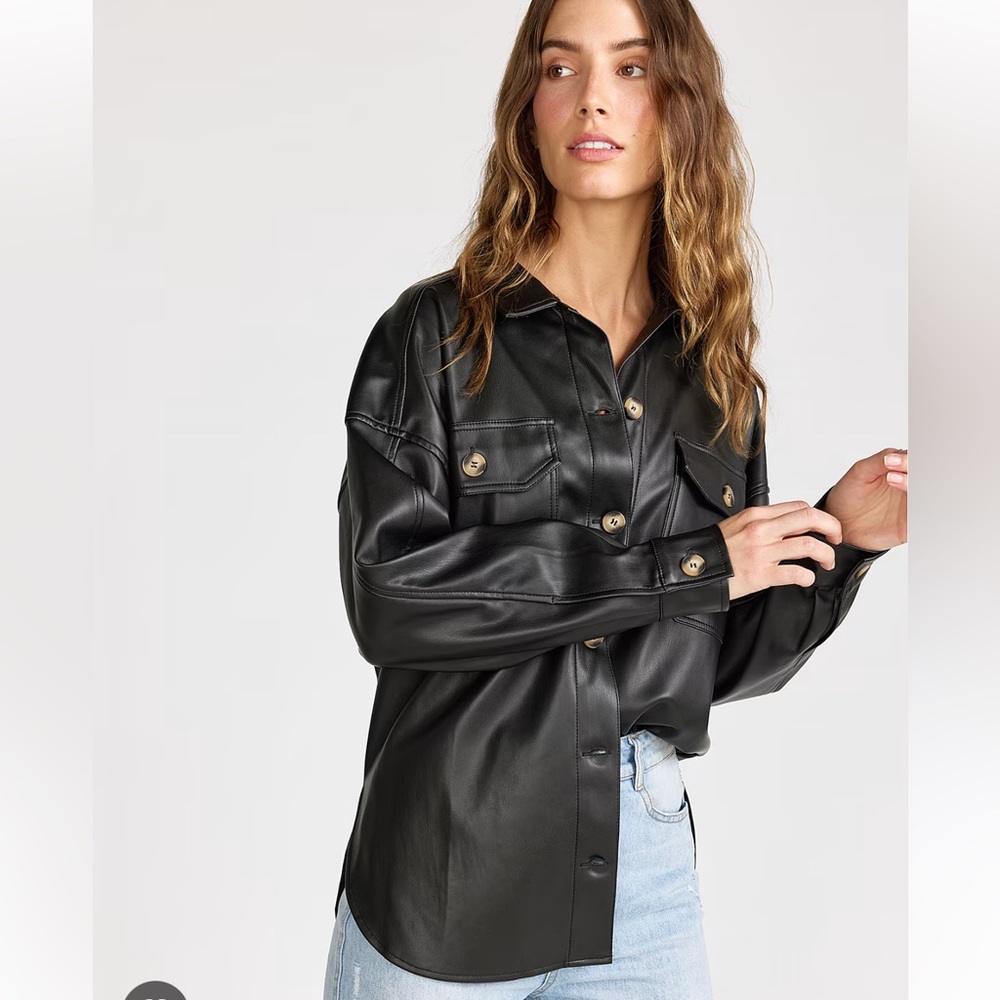 Oversized Aaron & Amber faux leather shacket